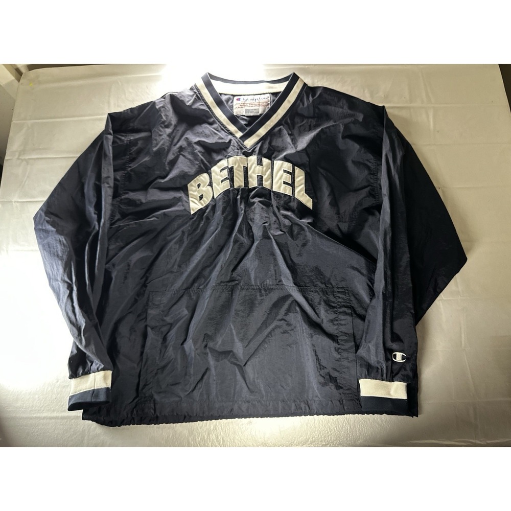 Vintage Champion Bethel Windbreaker Jacket Men's XL‎ Navy Pullover Spell Out